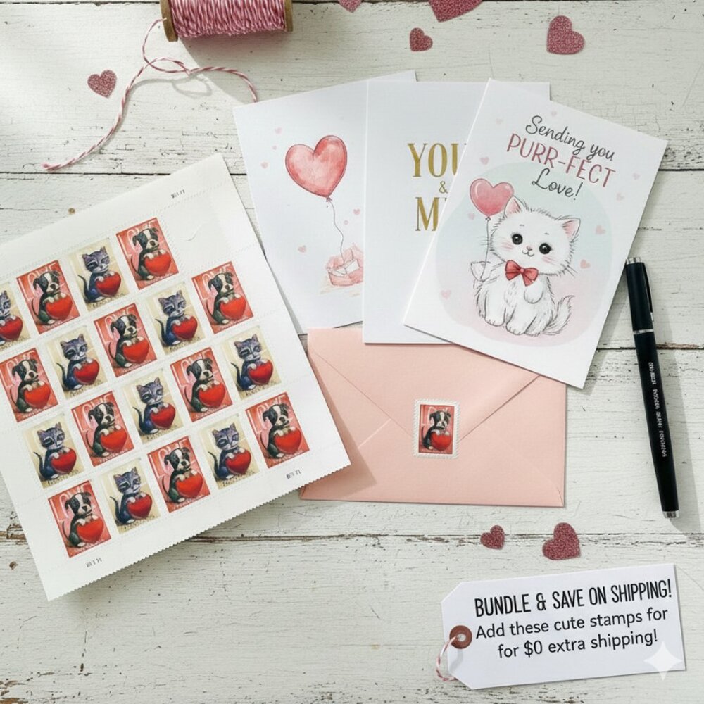 19 USPS Love Puppies & Kittens USA USPS Collectible Forever Stamps Partial Sheet